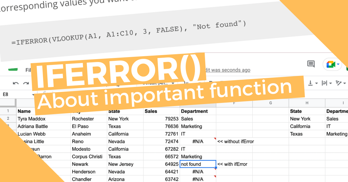 IFERROR Function In Google Sheets - Sheets For Corporate